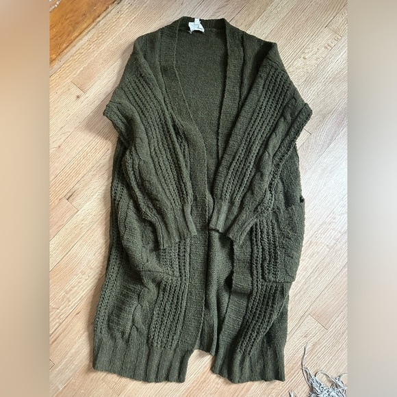 BIBI TWIST KNITTED OPEN FRONT CARDIGAN WITH POCKETS - Size Small, Green - Picture 5 of 6
